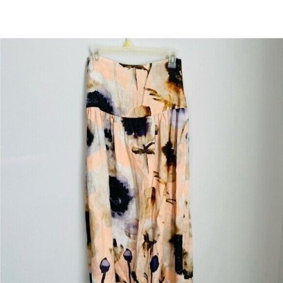 Karina Grimaldi Devi Skirt Linen Peach Monet Size Large NWT $268 - Picture 3 of 7
